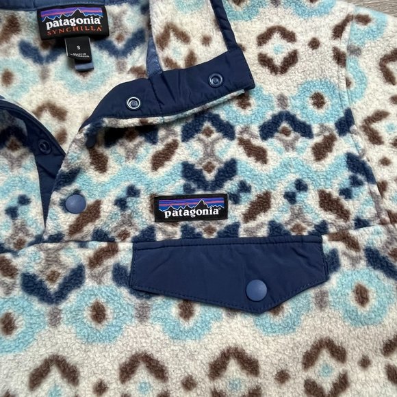 Patagonia Tundra Cluster Big Sky Blue Winter Aztec Fleece Pullover Sweat… - Picture 6 of 7